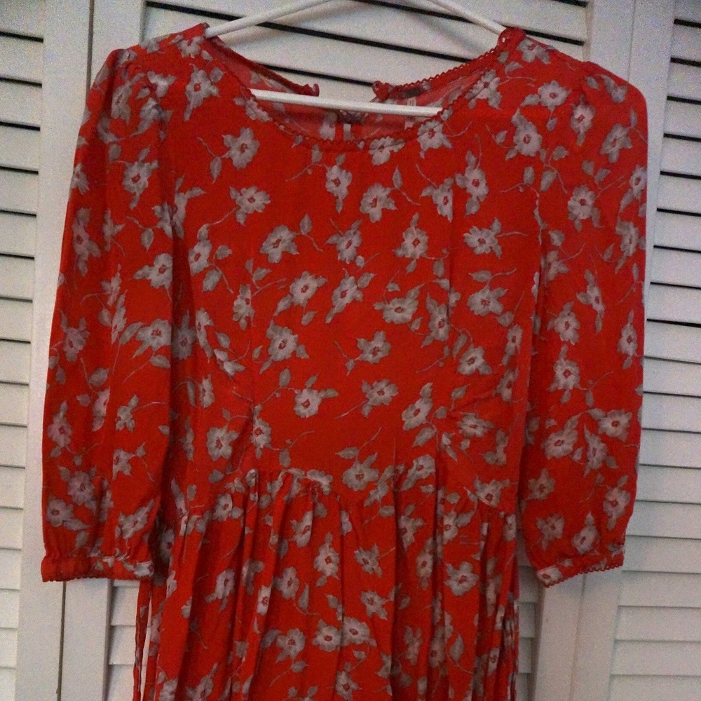 Free People Coral & White Long-sleeved Dress